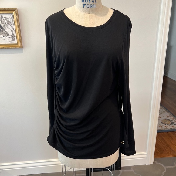 Donna Karan BLACK RUCHED DETAIL TOP - Picture 1 of 11